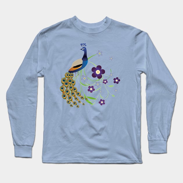 Peacock with flowers Long Sleeve T-Shirt by Bwiselizzy